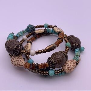 Boho Blue and Brown Spiral Bead Bracelet